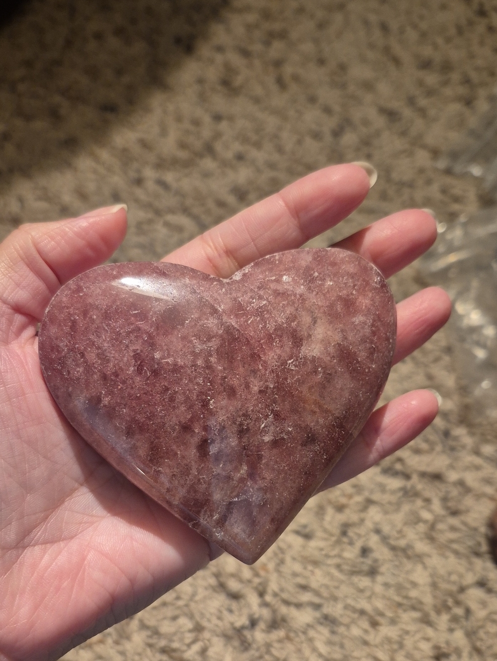 Polished Heart-Shaped Strawberry Quartz Stone - Mauve/Pink